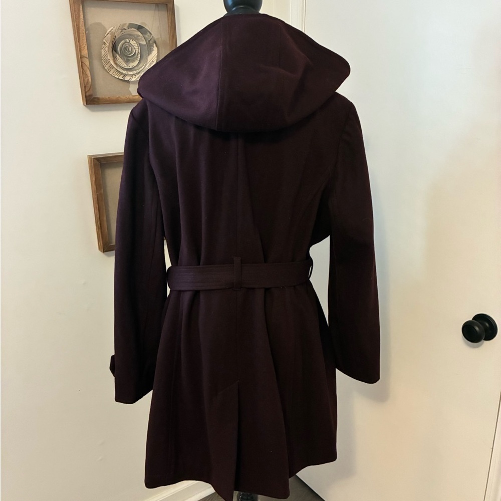 London Fog NWT Coat Wool Blend Belted Burgundy Purple Hooded Sz XXL - Picture 6 of 8
